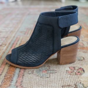 Vince Camuto Navy Leather Heel Sandal Velcro Strap